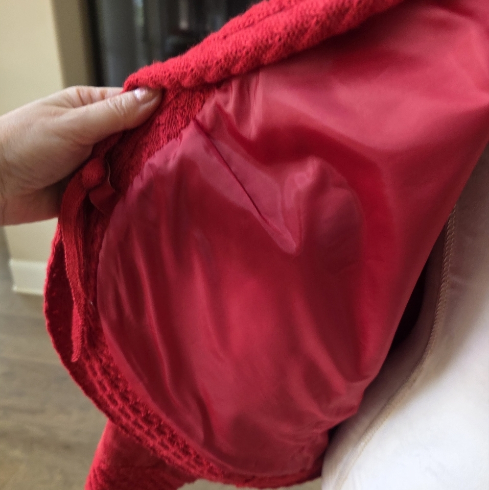 Coldwater Creek Red Suede Leather Cable Knit Jacket Size Large L - Picture 3 of 16
